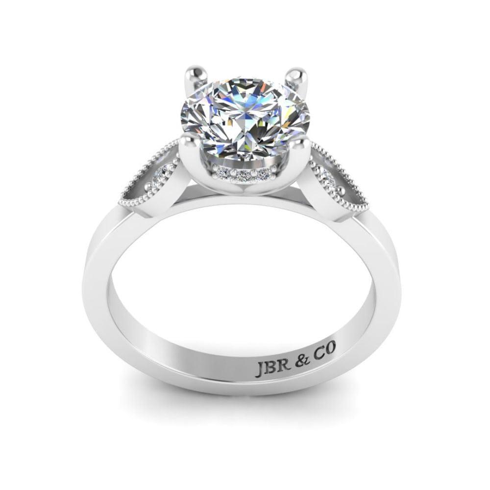 JBR Milgrain Three Stone Round Cut Sterling Silver Ring - JBR Jeweler