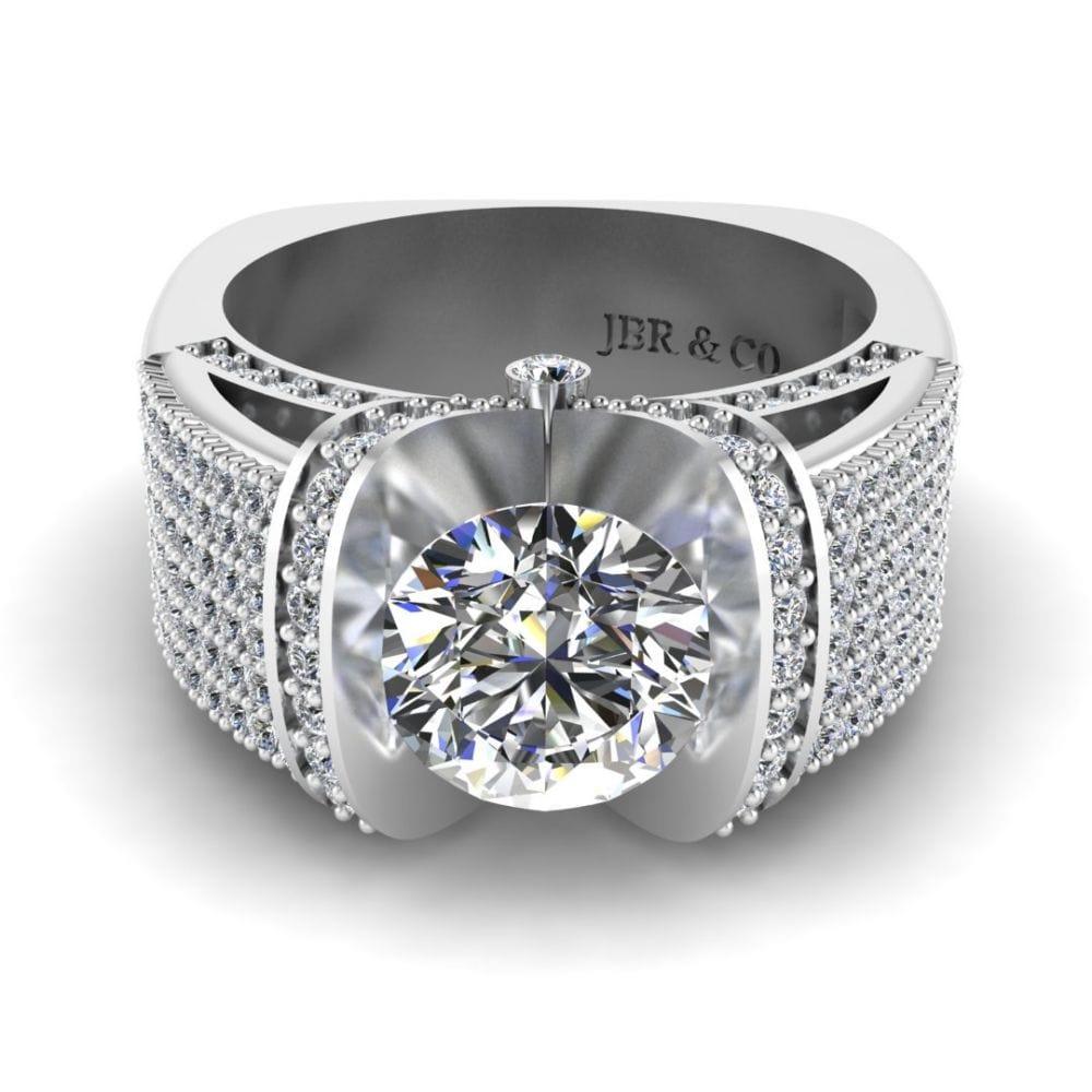 JBR Jeweler Silver Ring 3 / Silver JBR Modern Tension Set Round Cut Engagement Ring In Sterling Silver