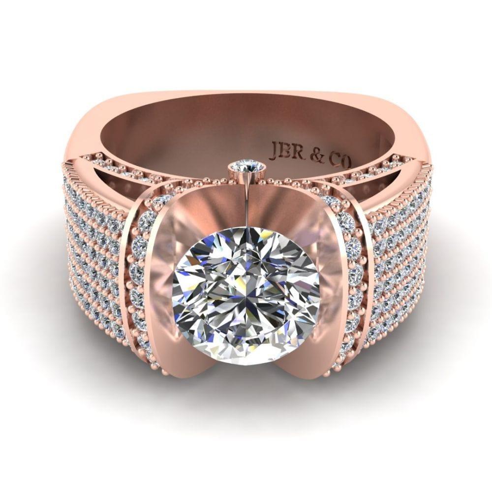 JBR Jeweler Silver Ring 3 / Silver Rose Gold Plated JBR Modern Tension Set Round Cut Engagement Ring In Sterling Silver