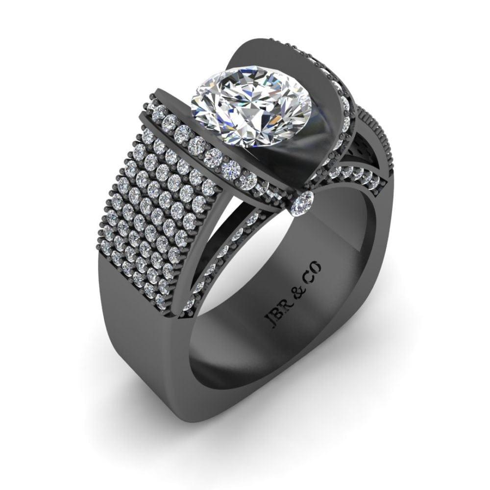 JBR Jeweler Silver Ring JBR Modern Tension Set Round Cut Engagement Ring In Sterling Silver