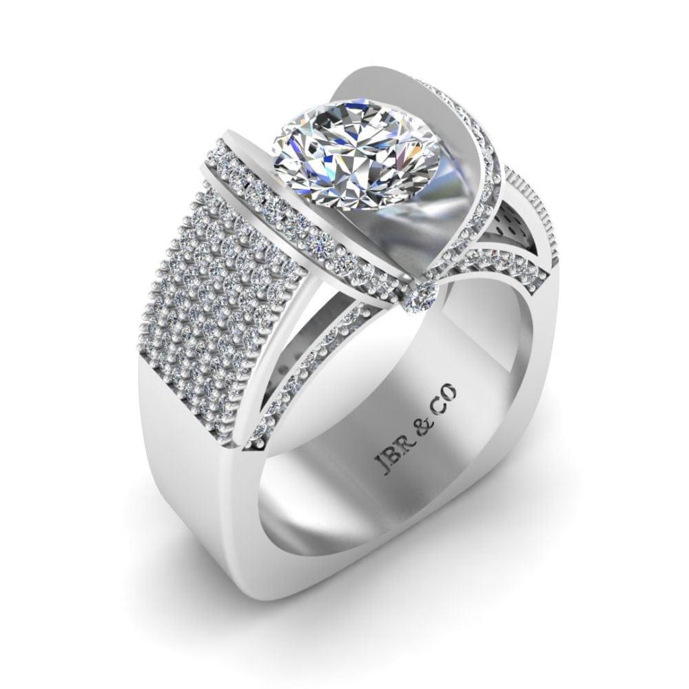 JBR Jeweler Silver Ring JBR Modern Tension Set Round Cut Engagement Ring In Sterling Silver