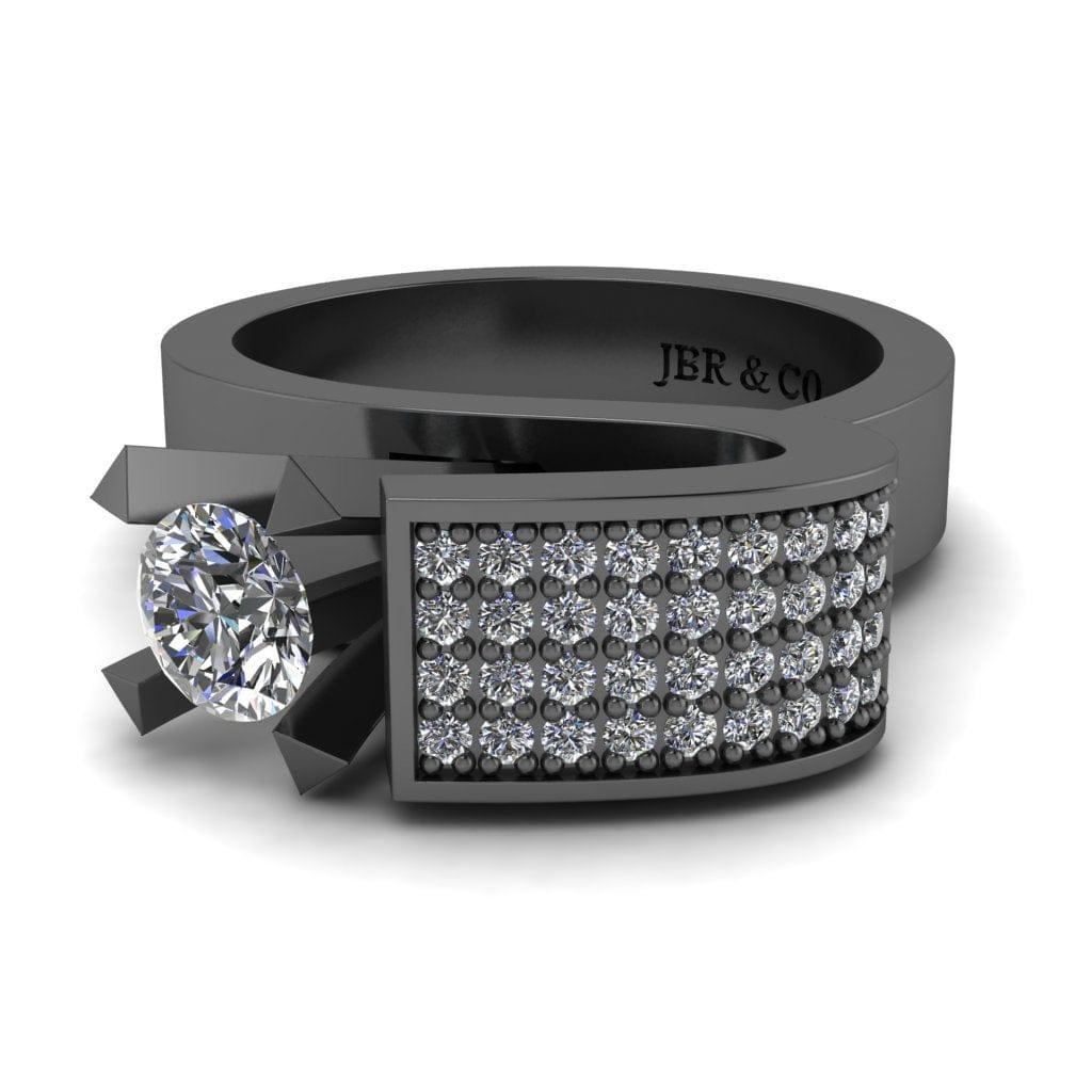 JBR Jeweler Silver Ring 3 / Silver Black Rhodium Plated JBR Modern Unique Style Round Cut Sterling Silver Ring for Men and Women