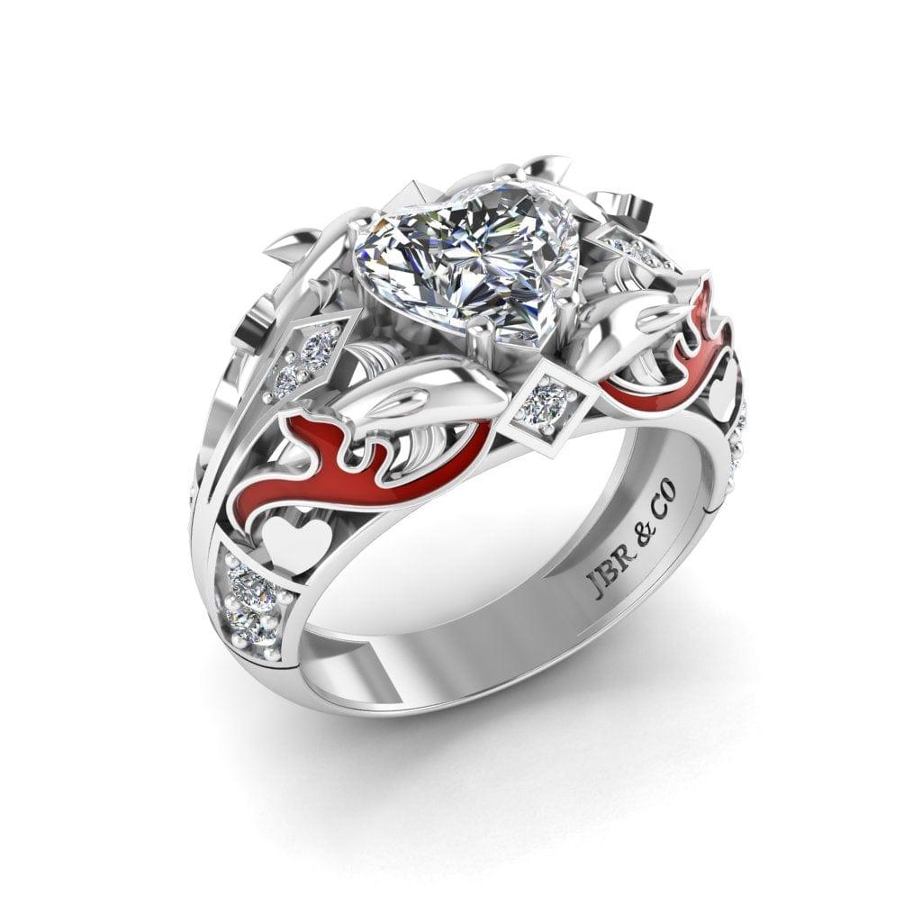 JBR Ocean Dolphin 1.80CT Heart Cut Red Enamels Sterling Silver Ring - JBR Jeweler