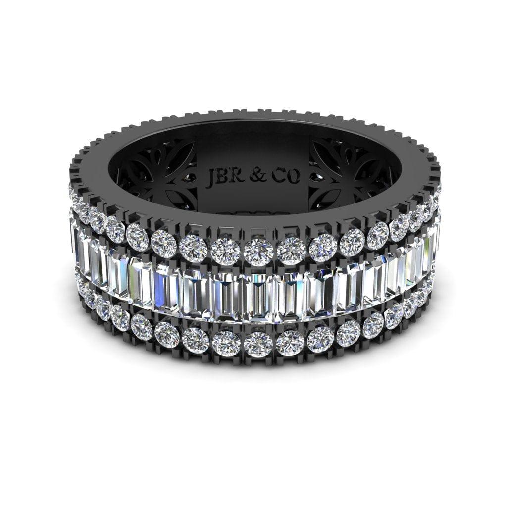 JBR Jeweler Silver Ring 3 / Silver Black Rhodium Plated JBR Pave-Set Baguette and Round Cut Women’s Wedding Band