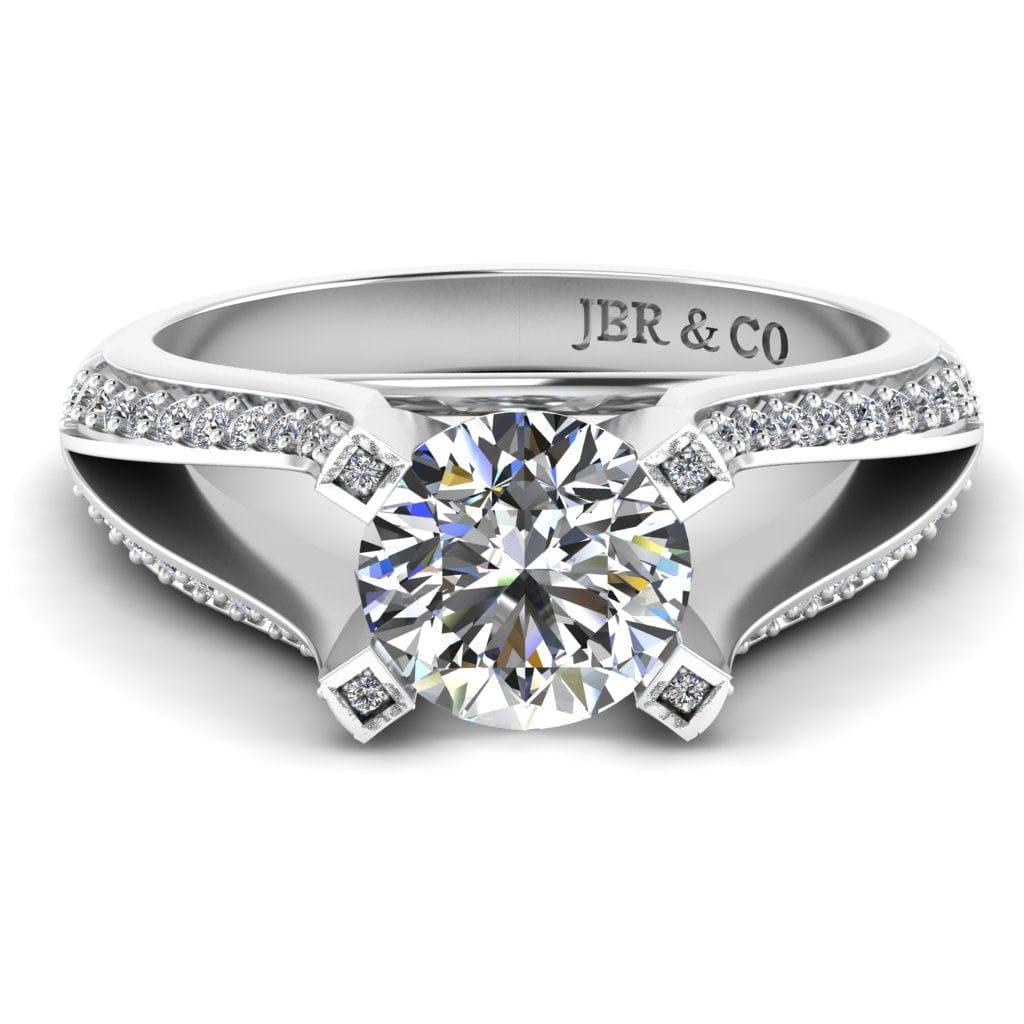 JBR Jeweler Silver Ring 3 / Silver JBR Pave Split Shank Solitaire Round Cut Sterling Silver Ring