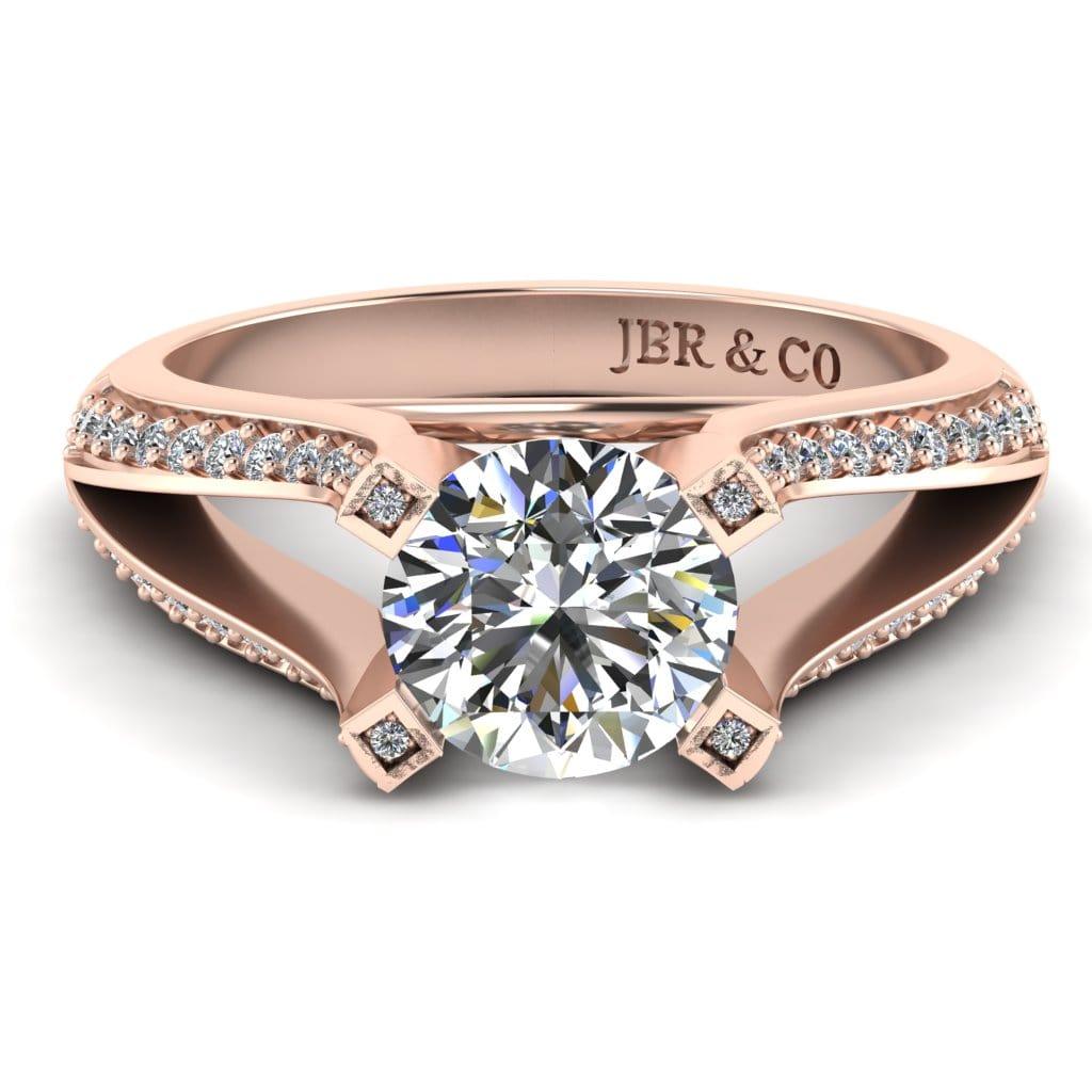 JBR Jeweler Silver Ring 3 / Silver Rose Gold Plated JBR Pave Split Shank Solitaire Round Cut Sterling Silver Ring