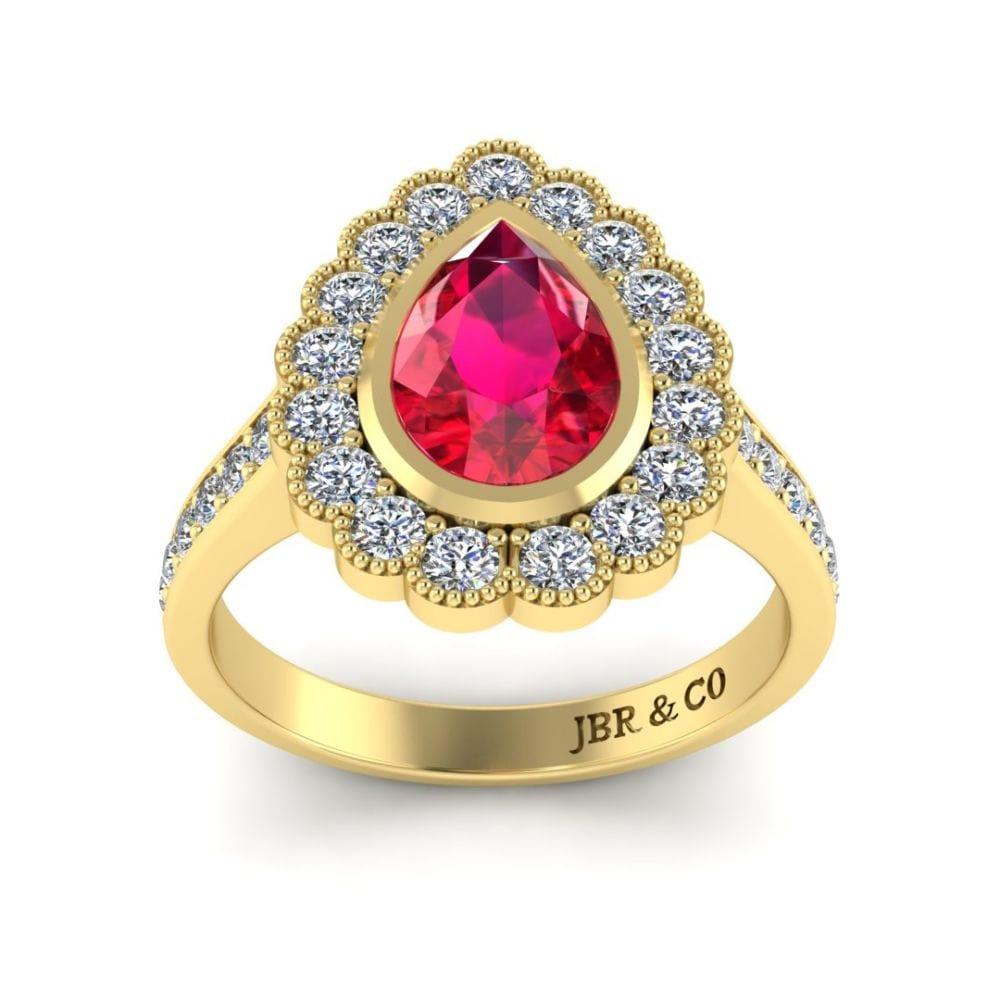 JBR Pear Cut Halo Ruby Sterling Silver Ring - JBR Jeweler