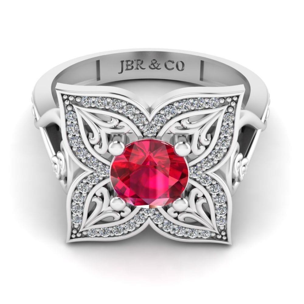 JBR Jeweler Silver Ring 3 / Silver JBR Quatrefoil Round Cut Engagement Ring In Sterling Silver