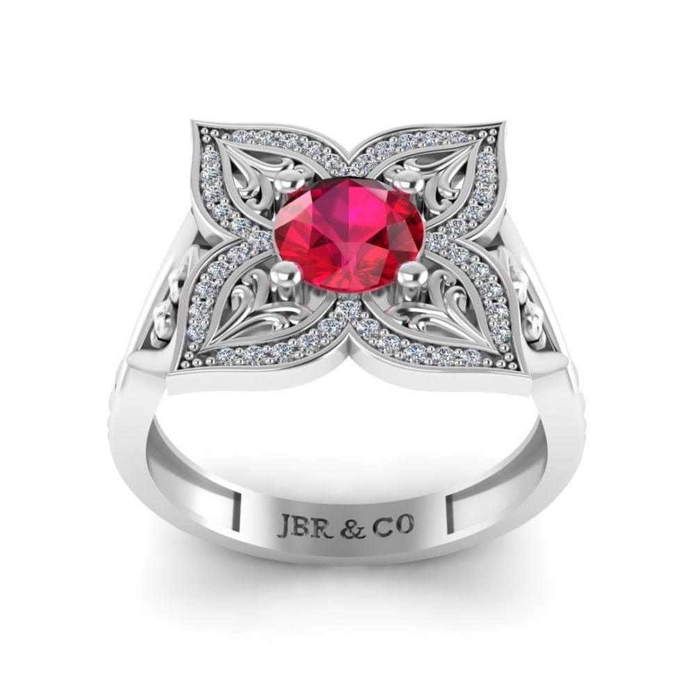 JBR Jeweler Silver Ring JBR Quatrefoil Round Cut Engagement Ring In Sterling Silver