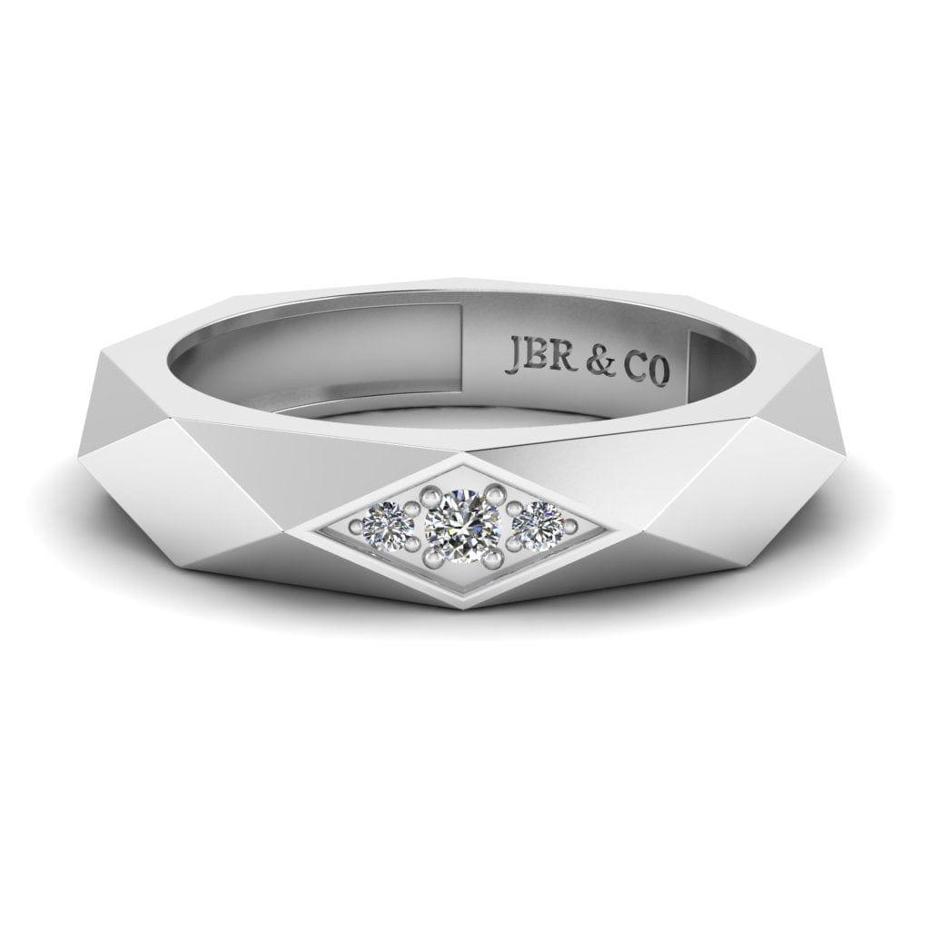 JBR Rhombus Design Round Cut Sterling Silver Band for Men and Women - JBR Jeweler