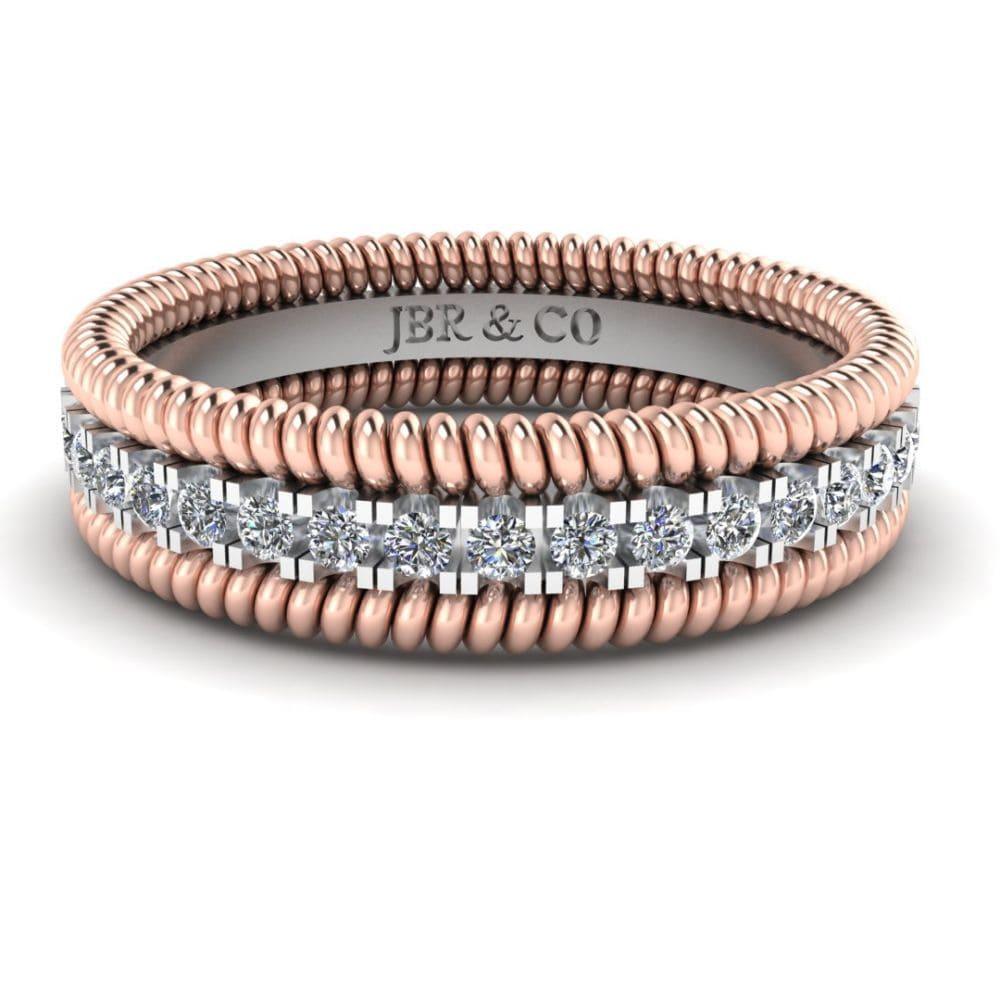 JBR Jeweler Silver Ring 3 / Silver Rose Gold Plated JBR Rope Style S925 Diamond Band In Sterling Silver