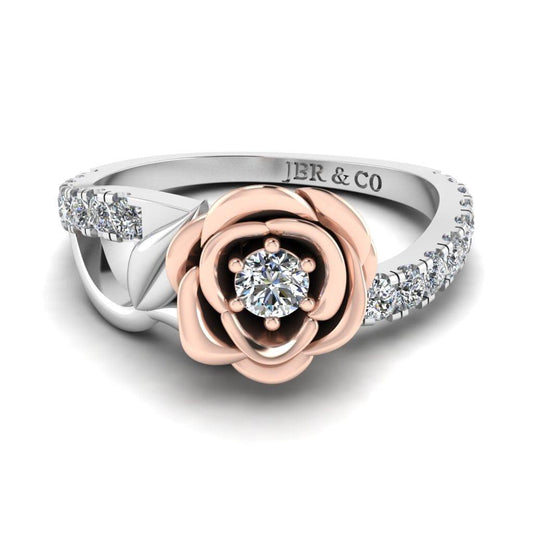 JBR Rose Flower Design Round Cut Sterling Silver Promise Ring - JBR Jeweler