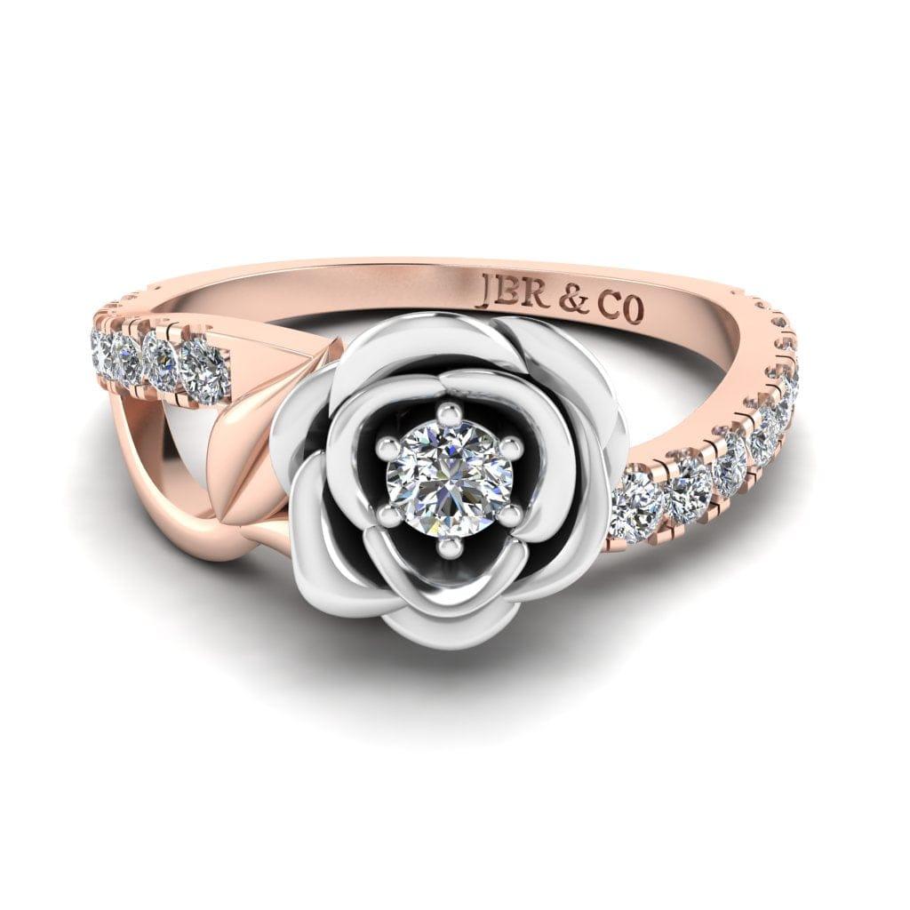 JBR Jeweler Silver Ring 3 / Silver Rose Gold Plated JBR Rose Flower Design Round Cut Sterling Silver Promise Ring