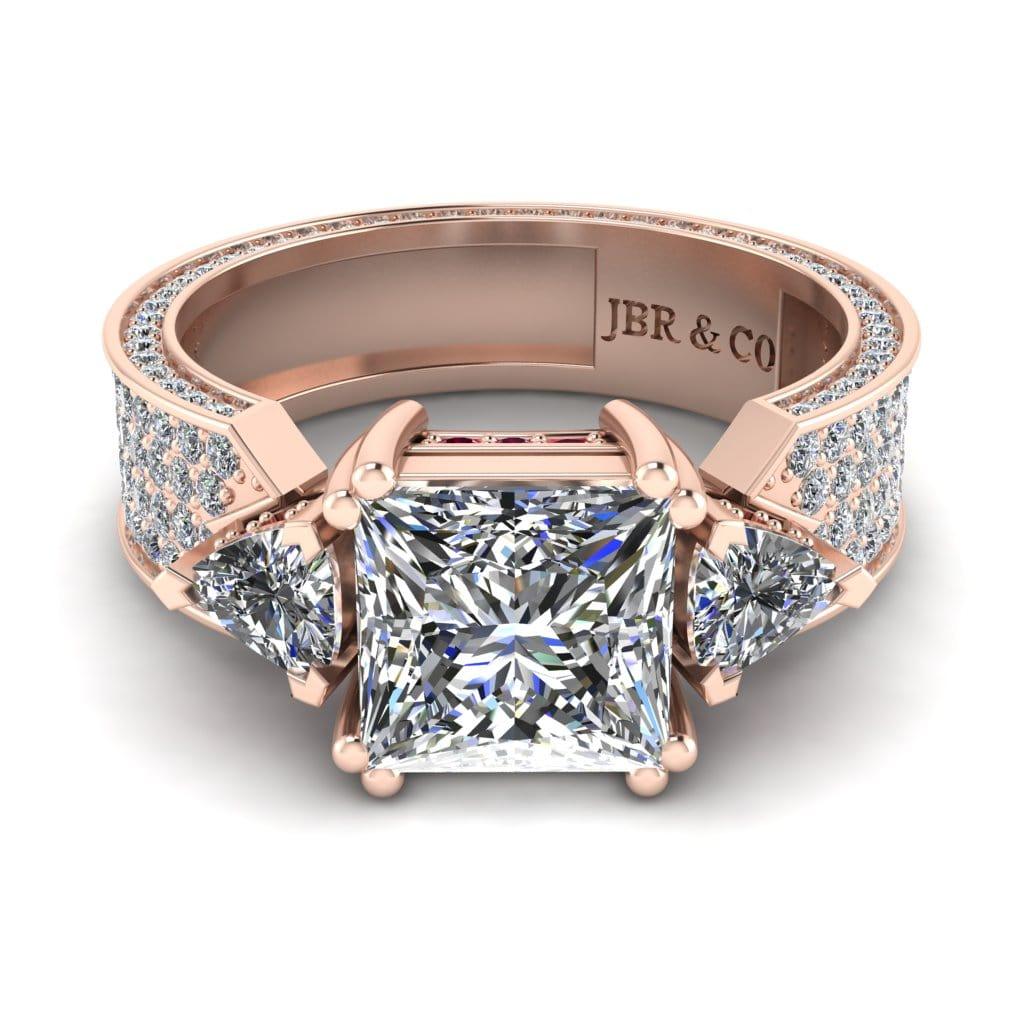 JBR Jeweler Silver Ring 3 / Silver Rose Gold Plated JBR Scrollwork Princess Cut Sterling Silver Ring