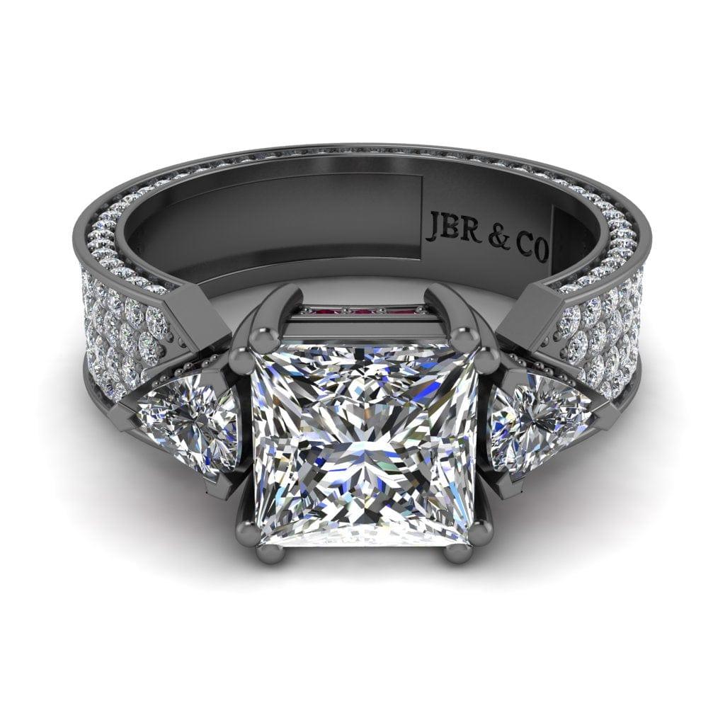 JBR Jeweler Silver Ring 3 / Silver Black Rhodium Plated JBR Scrollwork Princess Cut Sterling Silver Ring