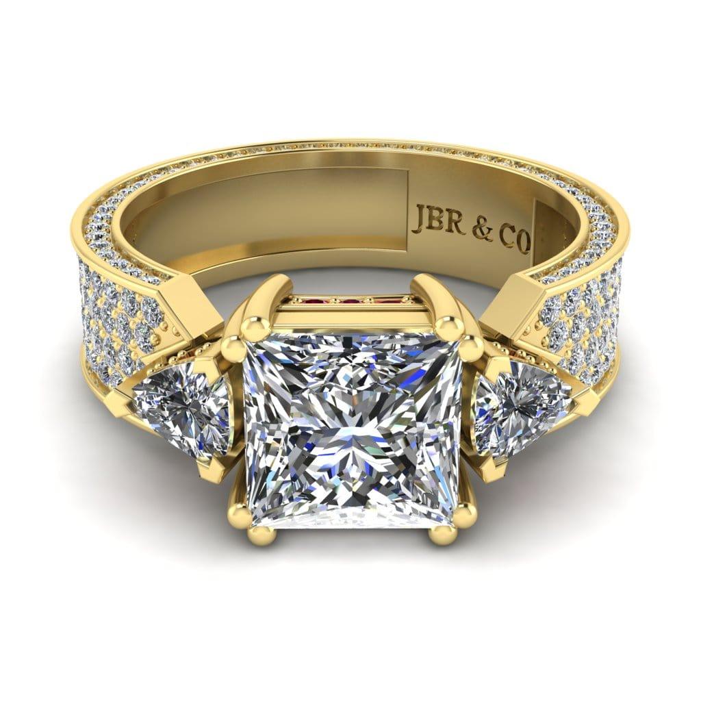 JBR Jeweler Silver Ring 3 / Silver Yellow Gold Plated JBR Scrollwork Princess Cut Sterling Silver Ring