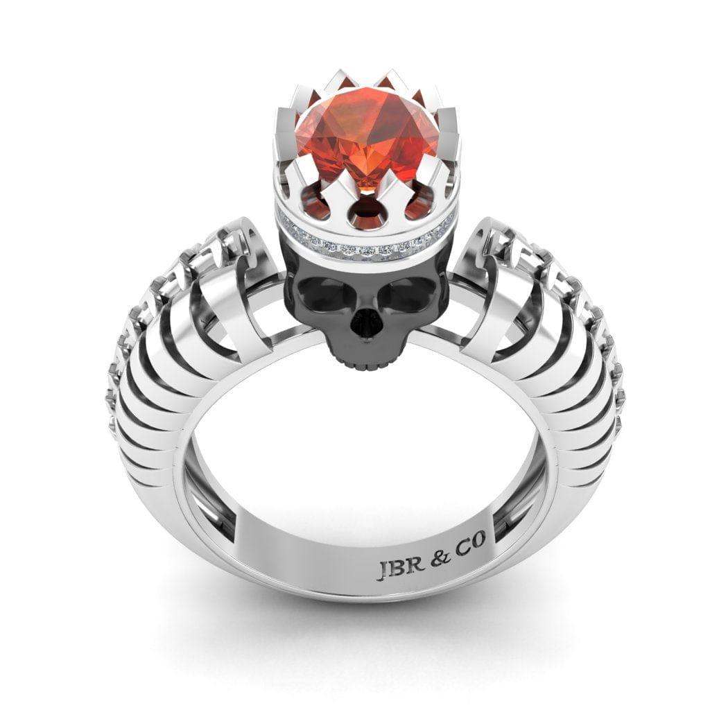 JBR Skeleton Crown Garnet Sterling Silver Skull Ring - JBR Jeweler
