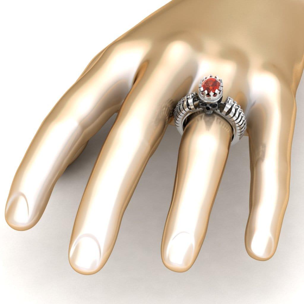 JBR Skeleton Crown Garnet Sterling Silver Skull Ring - JBR Jeweler