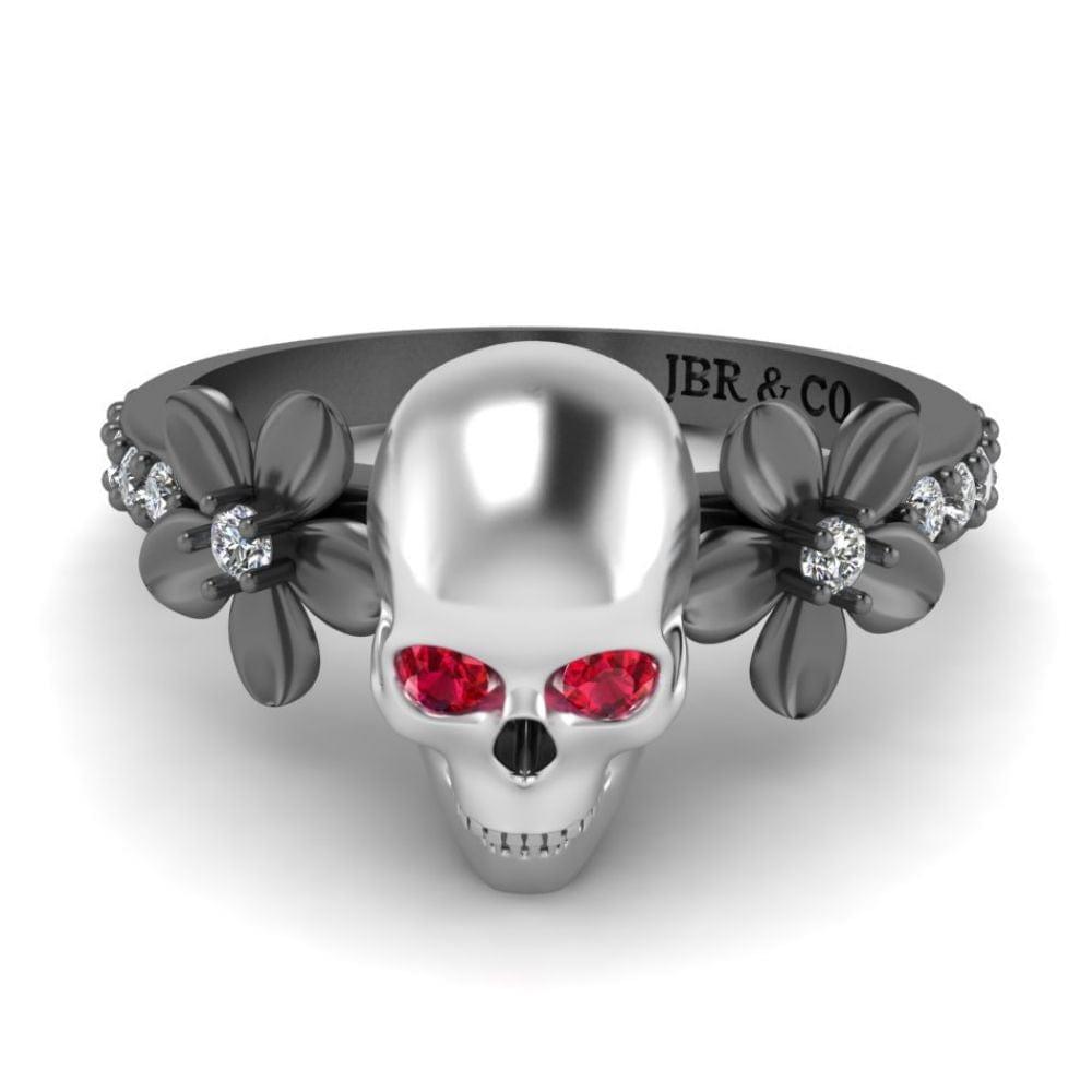 JBR Skull and Flower Sterling Silver Ring - JBR Jeweler