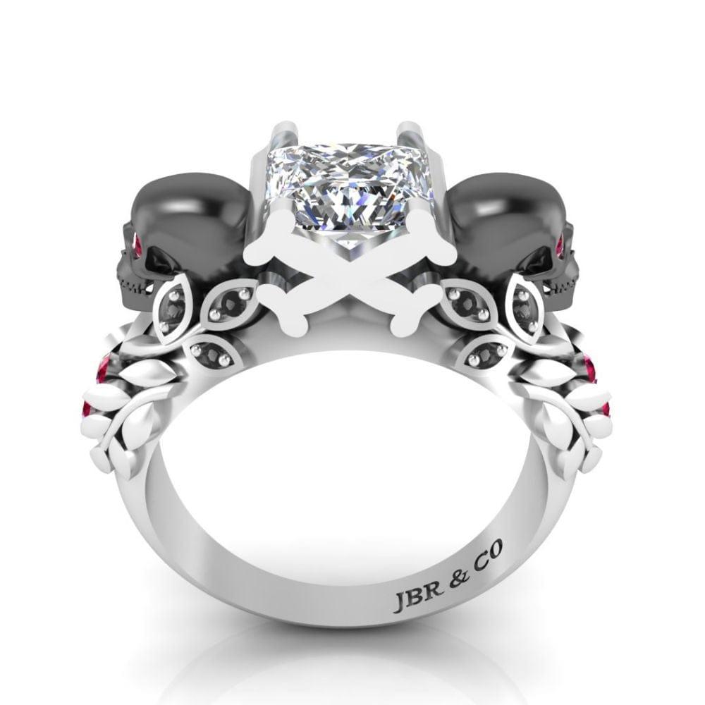 JBR Skull Design Princess Cut Sterling Silver Ring - JBR Jeweler