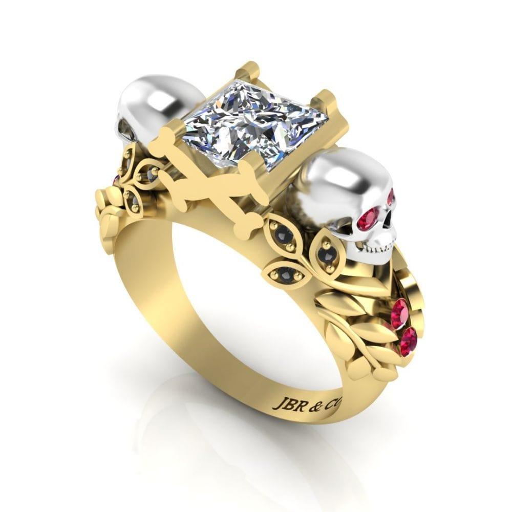 JBR Skull Design Princess Cut Sterling Silver Ring - JBR Jeweler