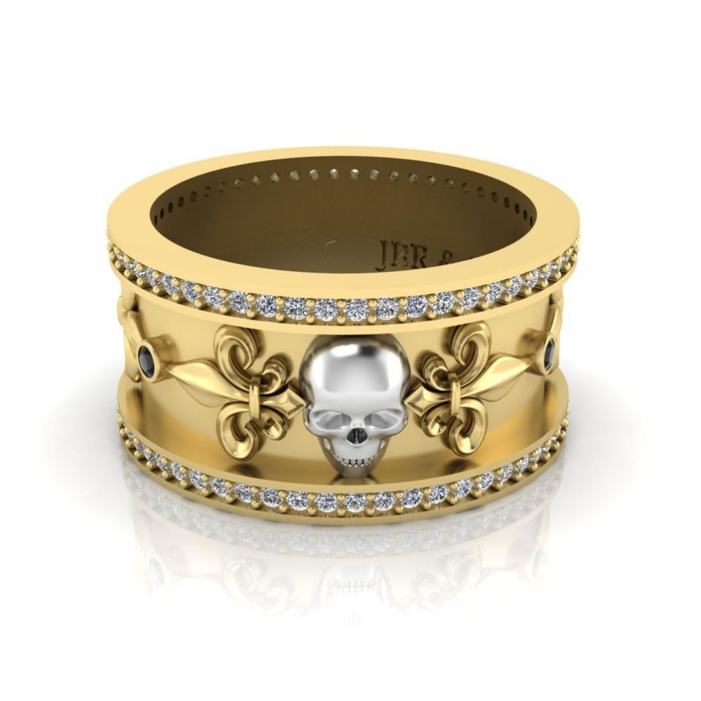 JBR Jeweler Silver Ring 3 / Silver Yellow Gold Plated JBR Skull Design S925 Wedding Band