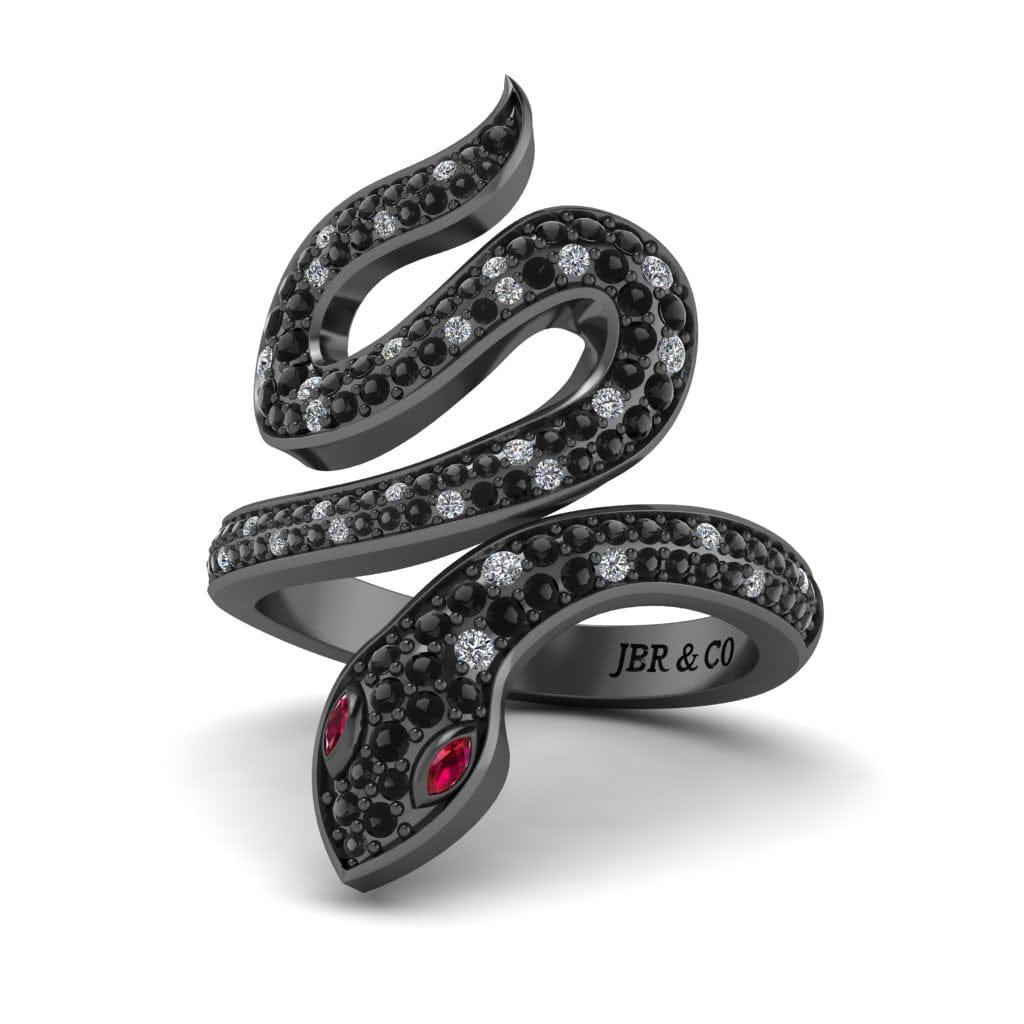 JBR Jeweler Silver Ring 3 / Silver Black Rhodium Plated JBR Snake Shape Sterling Silver Cocktail Ring