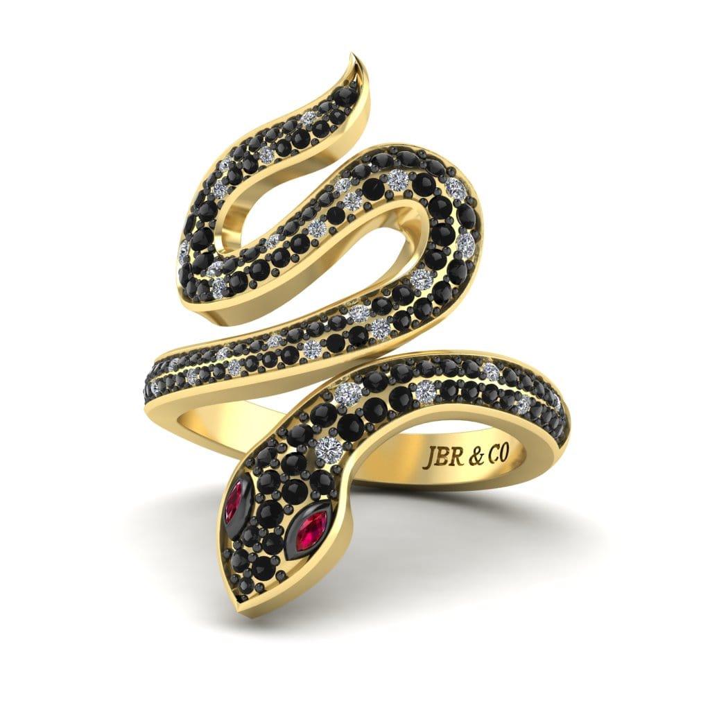 JBR Jeweler Silver Ring 3 / Silver Yellow Gold Plated JBR Snake Shape Sterling Silver Cocktail Ring