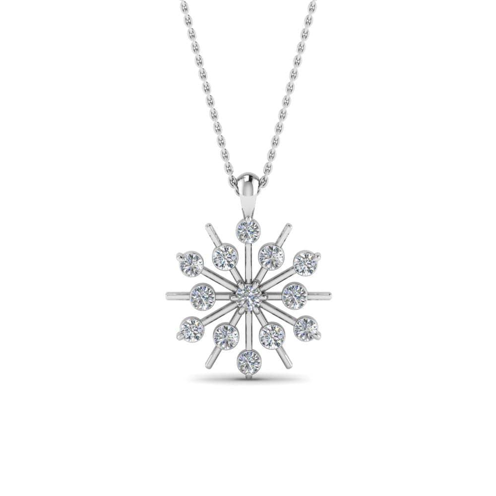 JBR Snowflake Round Cut Diamond Pendant Silver For Women - JBR Jeweler