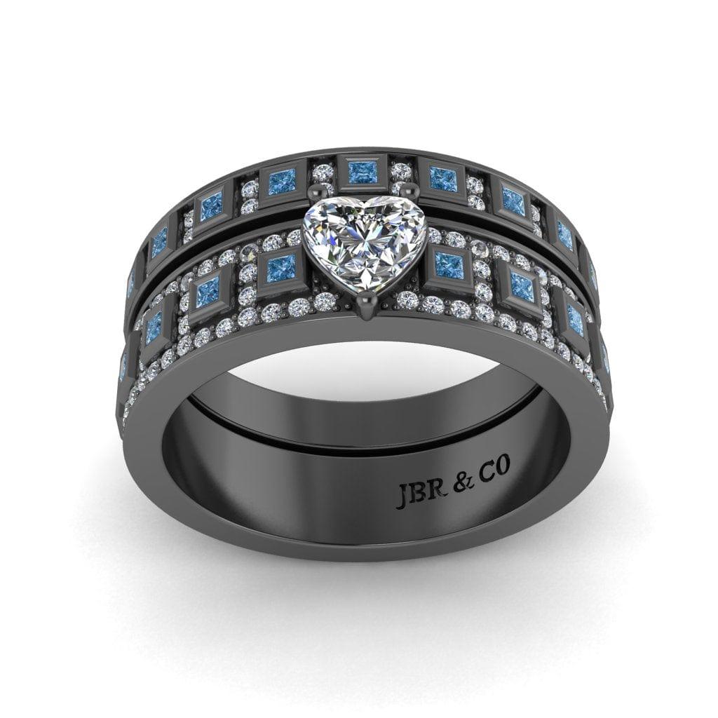 JBR Solitaire Heart Cut Diamond Sterling Silver Ring Band Set - JBR Jeweler