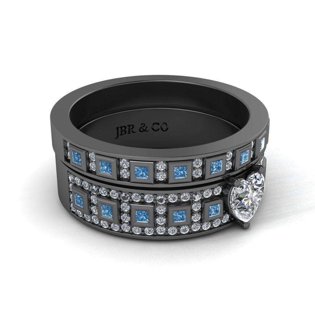 JBR Solitaire Heart Cut Diamond Sterling Silver Ring Band Set - JBR Jeweler