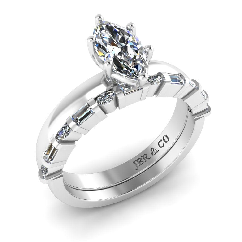 JBR Solitaire Marquise Cut Sterling Silver Ring Set - JBR Jeweler