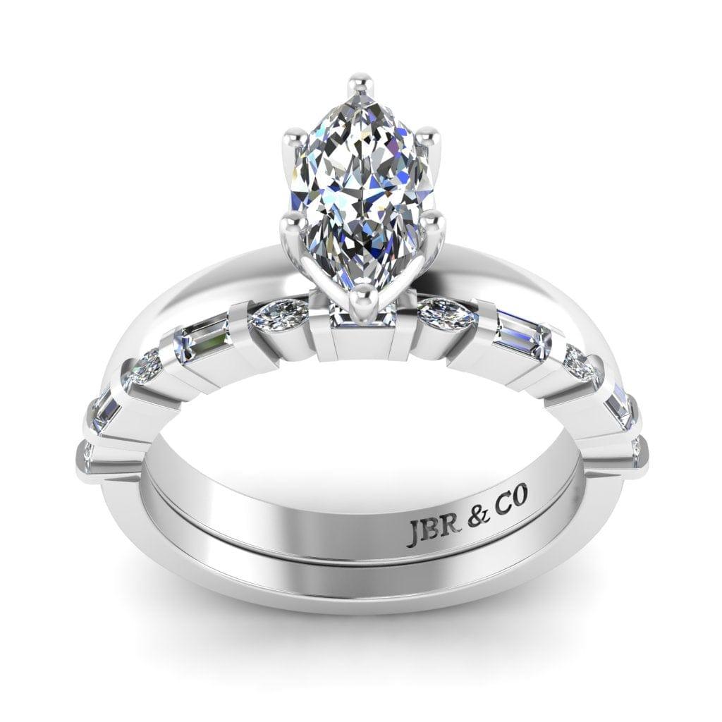JBR Solitaire Marquise Cut Sterling Silver Ring Set - JBR Jeweler