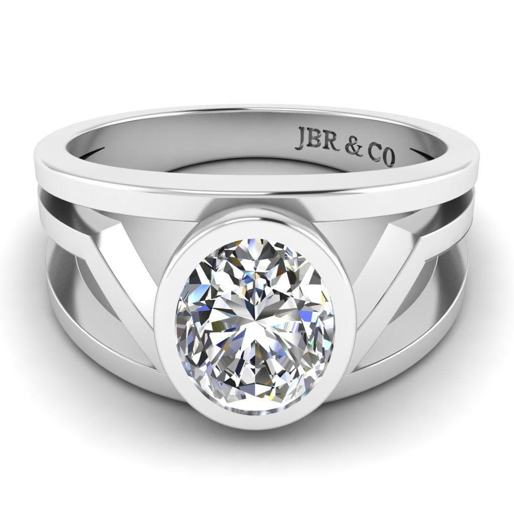 JBR Jeweler Silver Ring 3 / Silver JBR Solitaire Split Shank Oval Cut Sterling Silver Ring