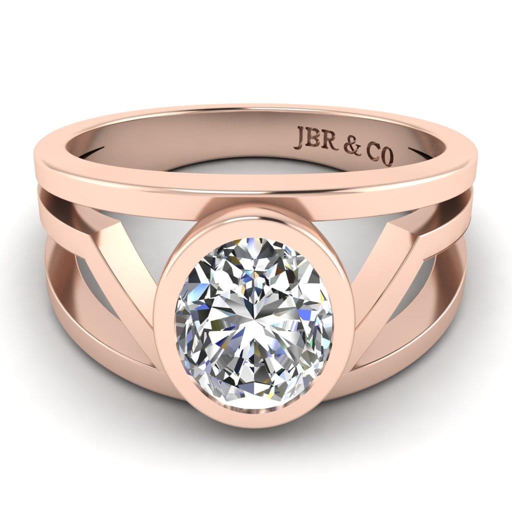 JBR Jeweler Silver Ring 3 / Silver Rose Gold Plated JBR Solitaire Split Shank Oval Cut Sterling Silver Ring