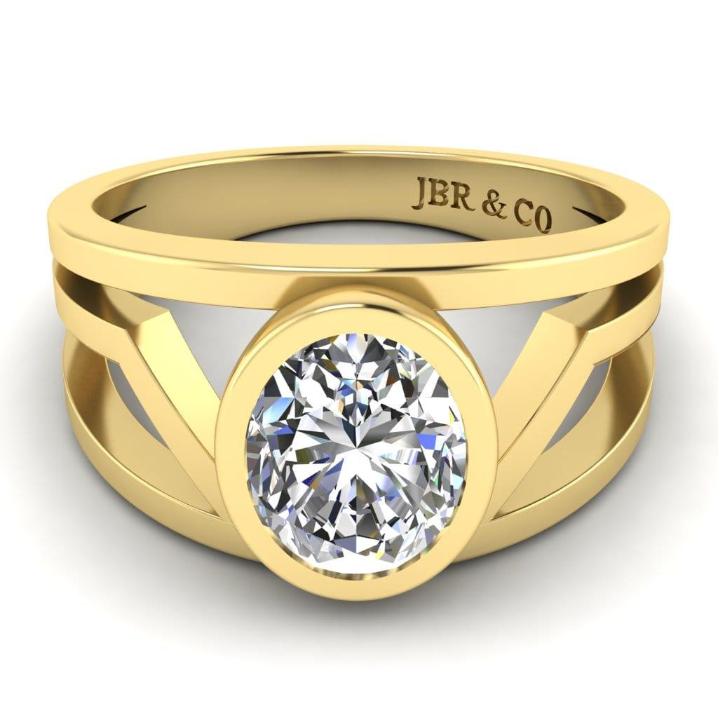 JBR Jeweler Silver Ring 3 / Silver Yellow Gold Plated JBR Solitaire Split Shank Oval Cut Sterling Silver Ring