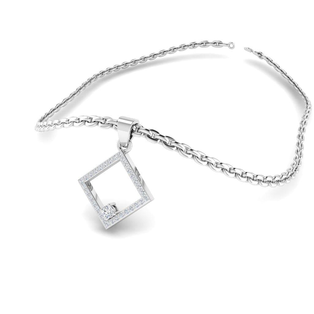 JBR Square Round Cut Diamond Frame Sterling Silver Necklace - JBR Jeweler