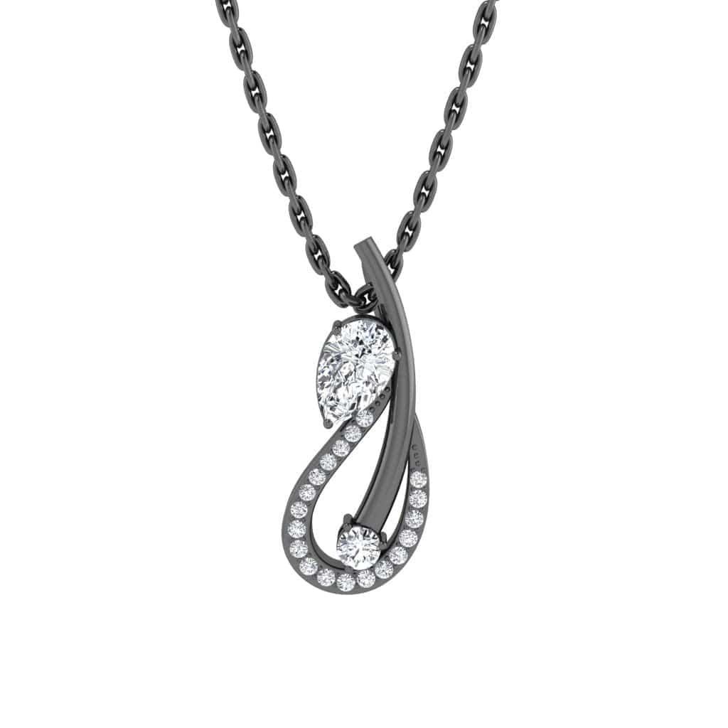 JBR Jeweler Silver Necklaces 14 / Silver Black Rhodium Plated JBR Swans Pear Cut Sterling Silver Pendant Necklace