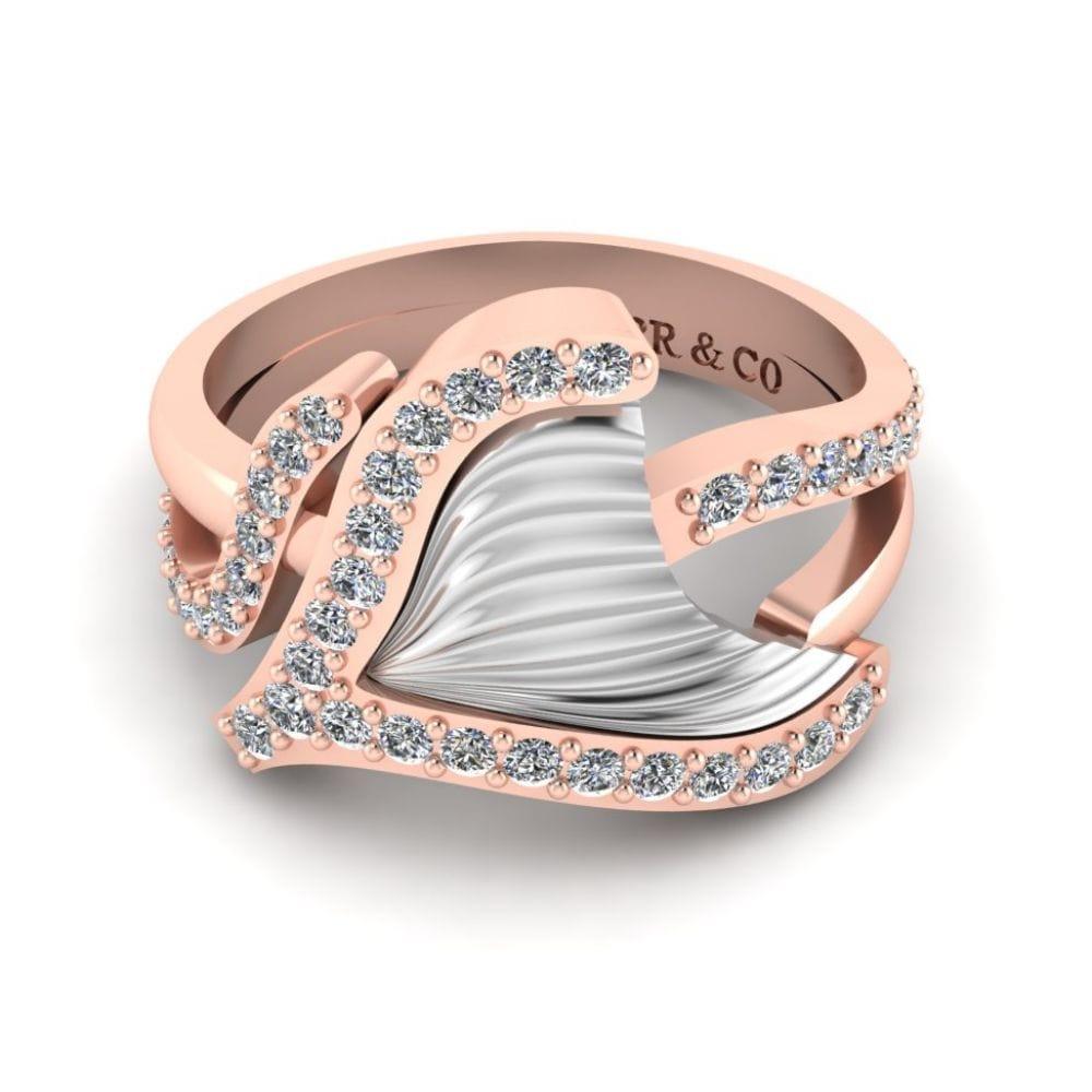 JBR Jeweler Silver Ring 3 / Silver Rose Gold Plated JBR Tail Fin Bypass Wedding Ring in Sterling Silver