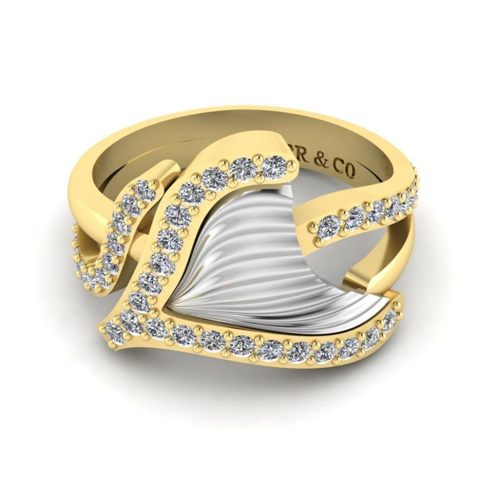 JBR Jeweler Silver Ring 3 / Silver Yellow Gold Plated JBR Tail Fin Bypass Wedding Ring in Sterling Silver