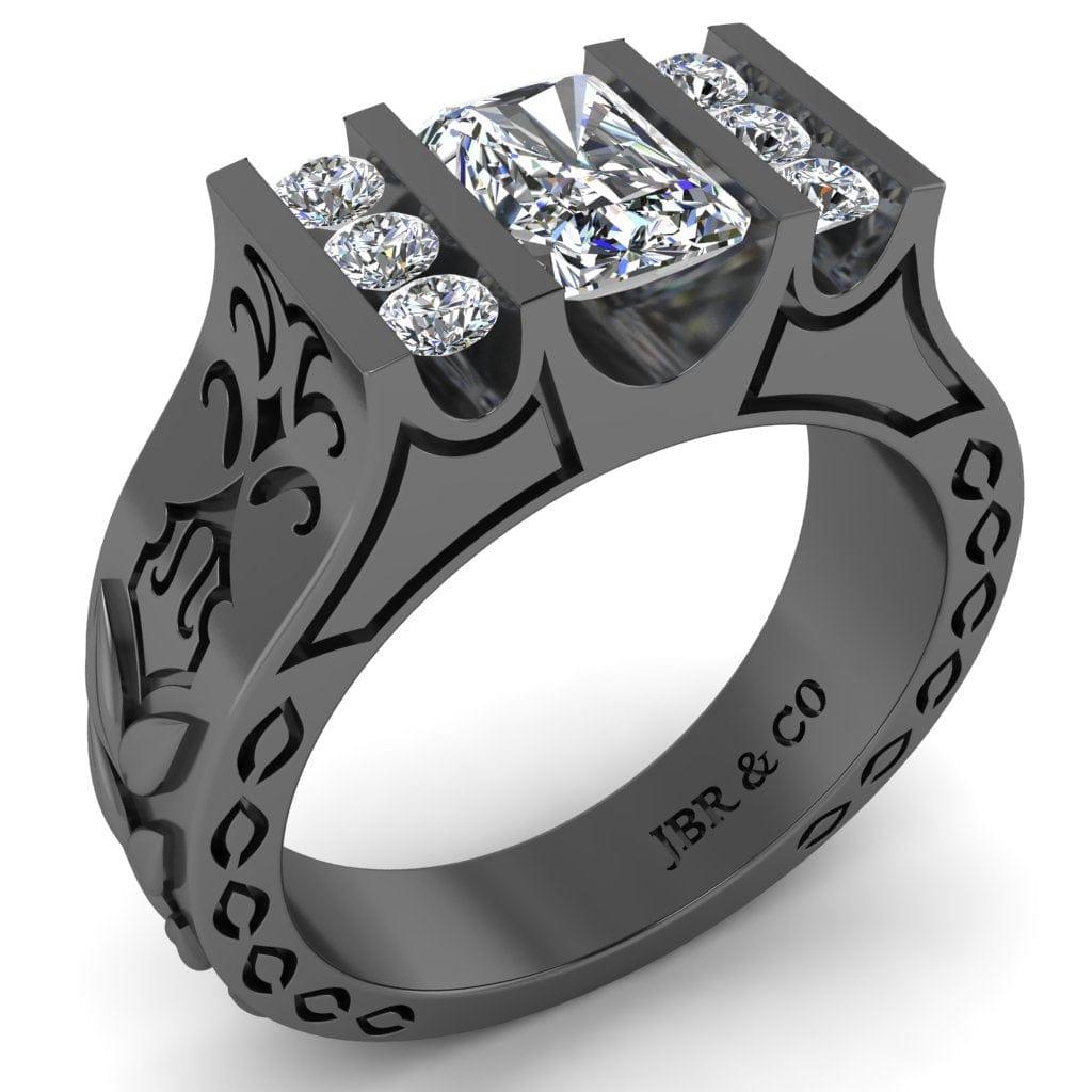 Tension Set Titanium Ring With Emerald Cut Stone 