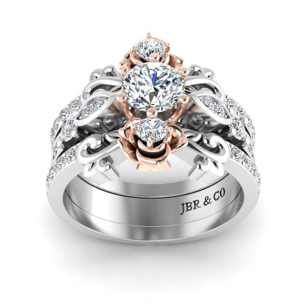 JBR Three Piece Belle Style Round Cut Sterling Silver Ring Set - JBR Jeweler