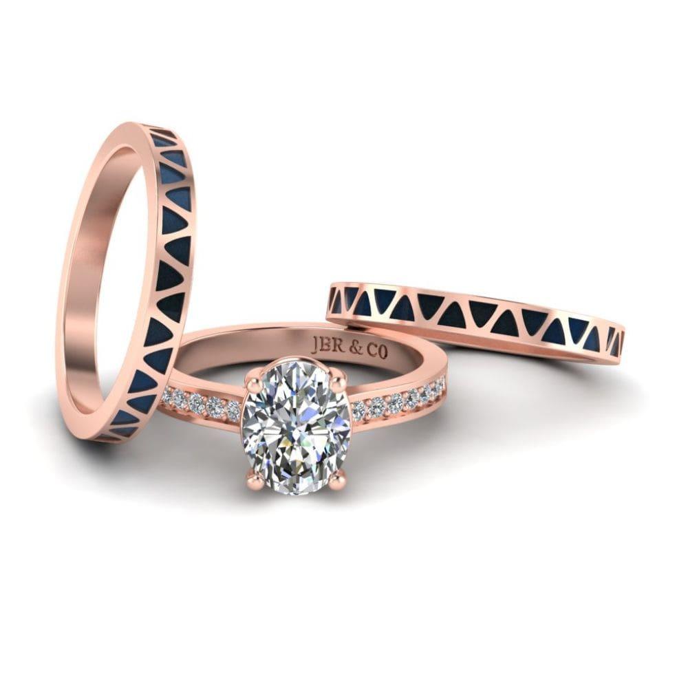 JBR Jeweler Silver Ring 3 / Silver Rose Gold Plated JBR Three Piece Solitaire Wedding Ring In Sterling Silver