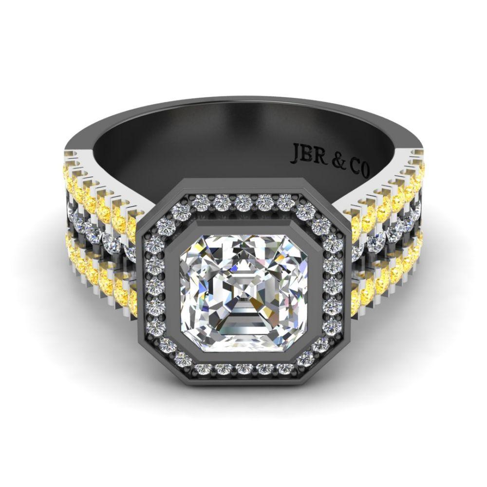 JBR Three Side Pave Asscher Cut Sterling Silver Ring - JBR Jeweler