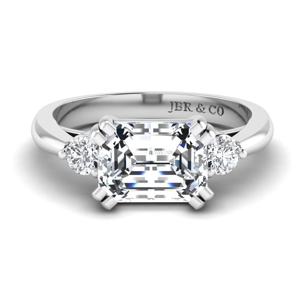 JBR Jeweler Silver Ring 3 / Silver JBR Three Stone Emerald Diamond Sterling Silver Promise Ring