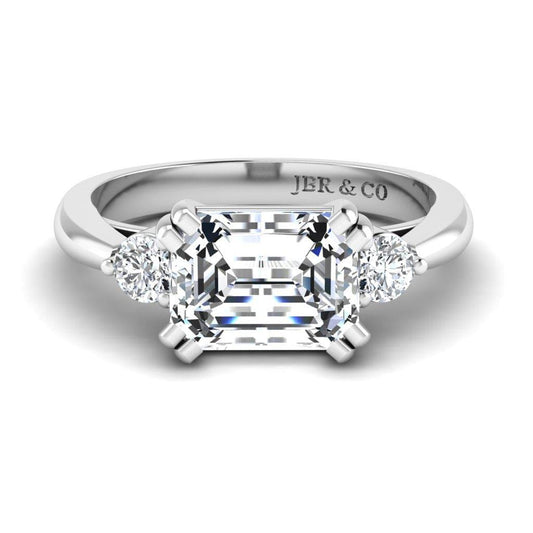 JBR Three Stone Emerald Diamond Sterling Silver Promise Ring - JBR Jeweler