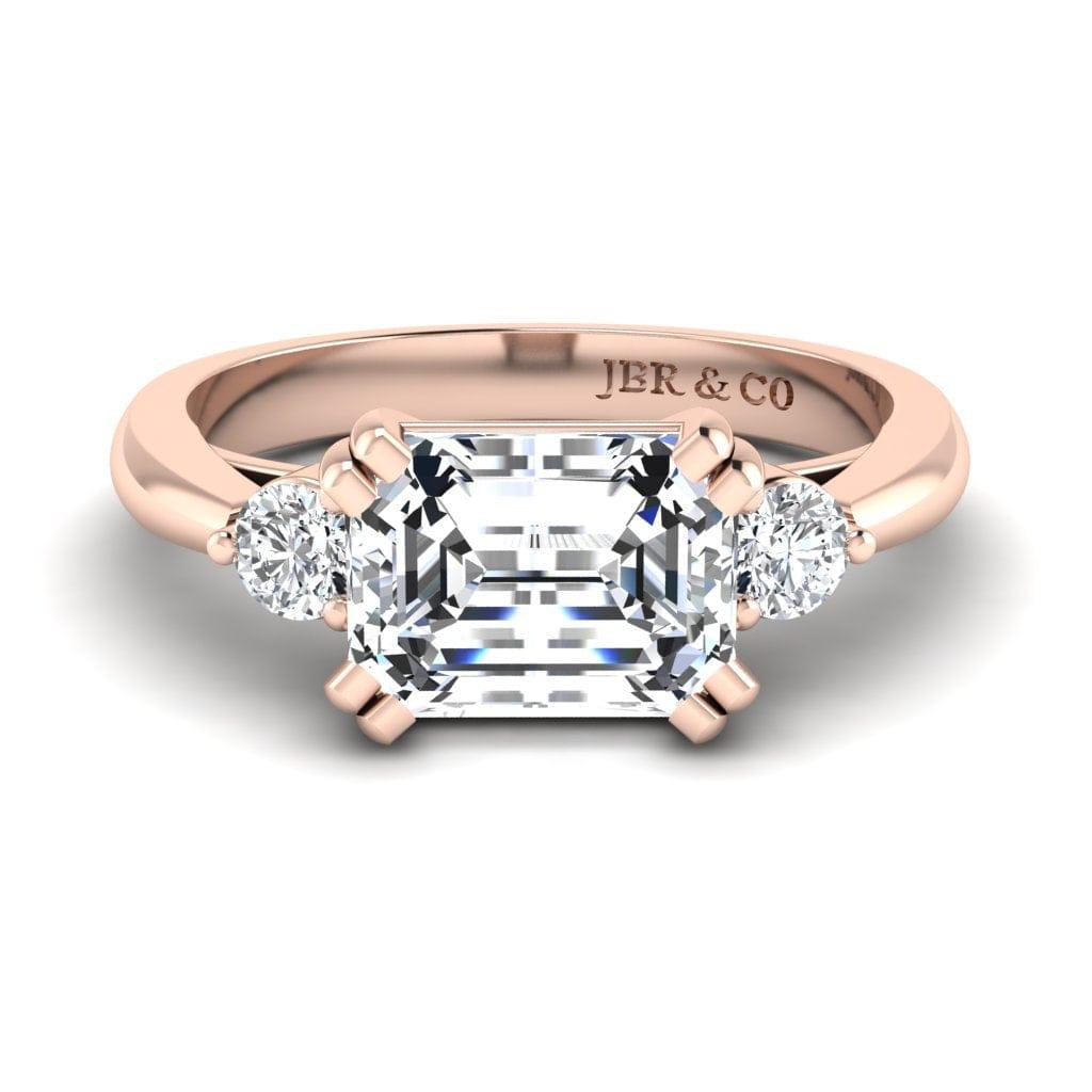 JBR Jeweler Silver Ring 3 / Silver Rose Gold Plated JBR Three Stone Emerald Diamond Sterling Silver Promise Ring