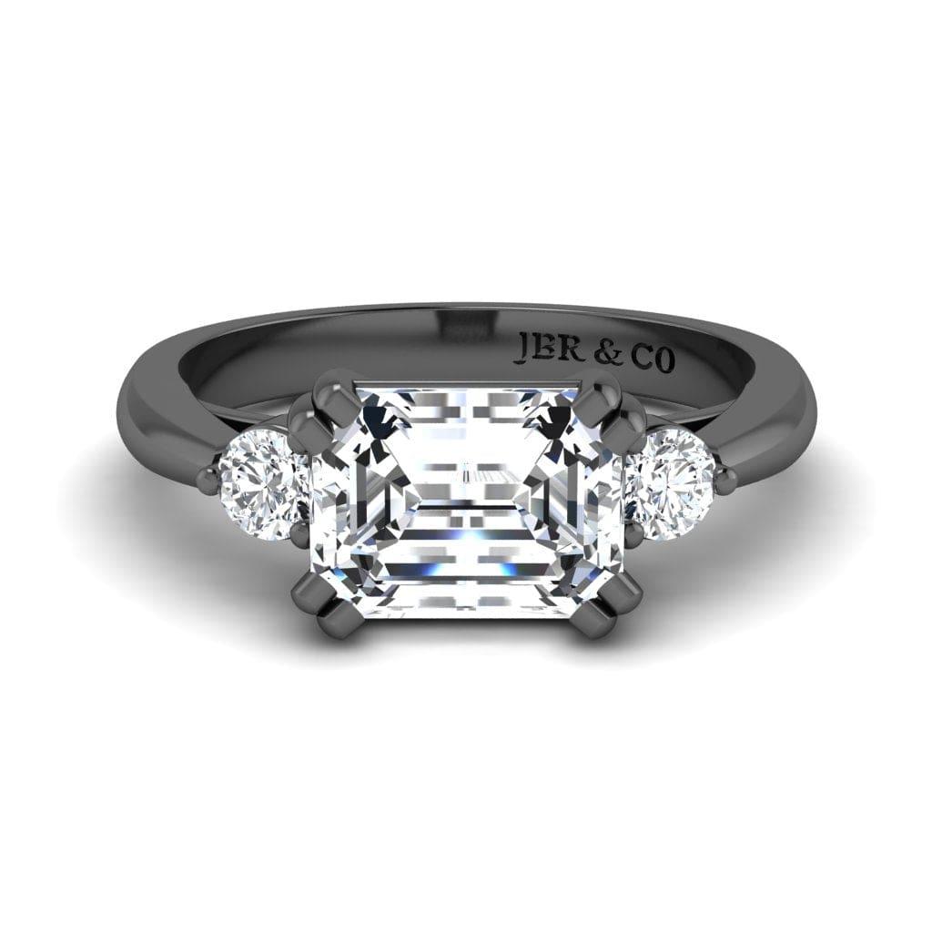 JBR Jeweler Silver Ring 3 / Silver Black Rhodium Plated JBR Three Stone Emerald Diamond Sterling Silver Promise Ring
