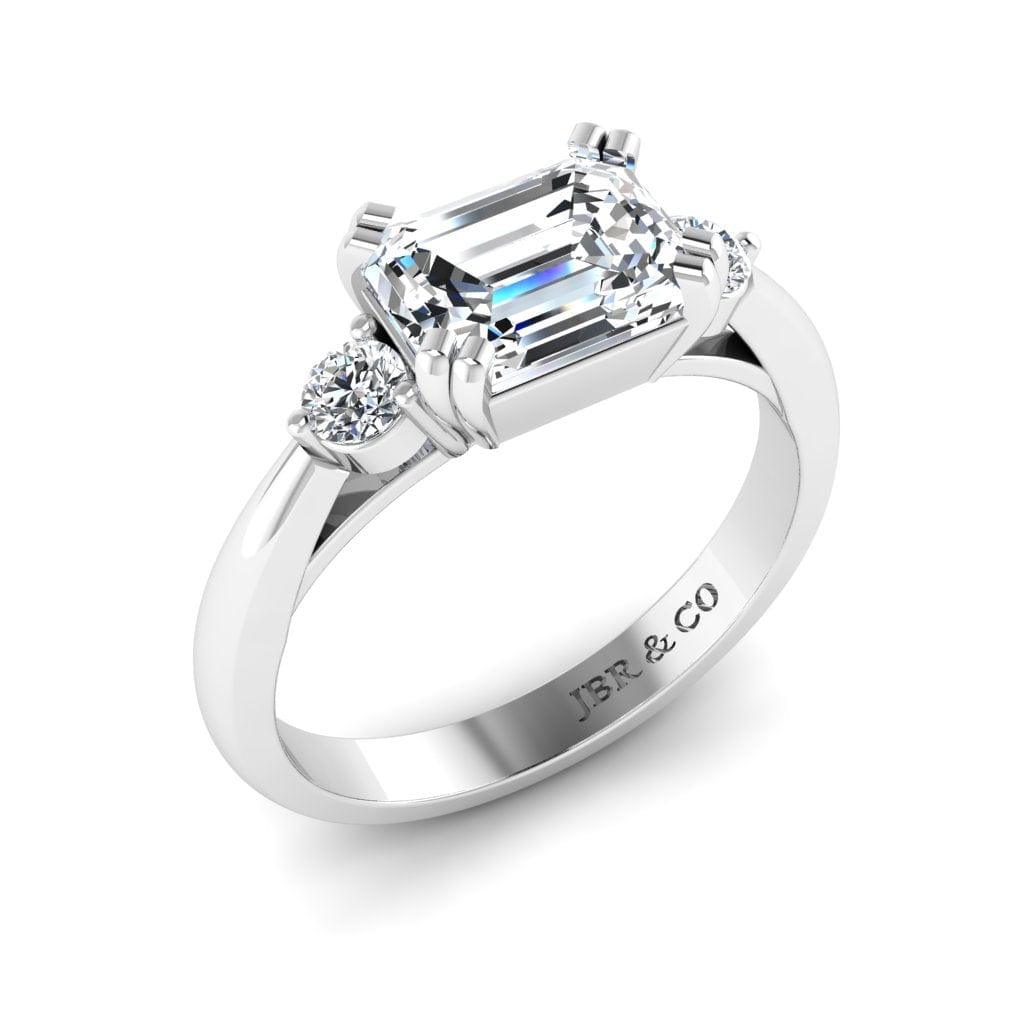 JBR Jeweler Silver Ring JBR Three Stone Emerald Diamond Sterling Silver Promise Ring