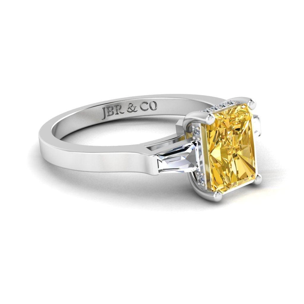 JBR Three Stone Intense Yellow Radiant Cut Sterling Silver Engagement Ring - JBR Jeweler